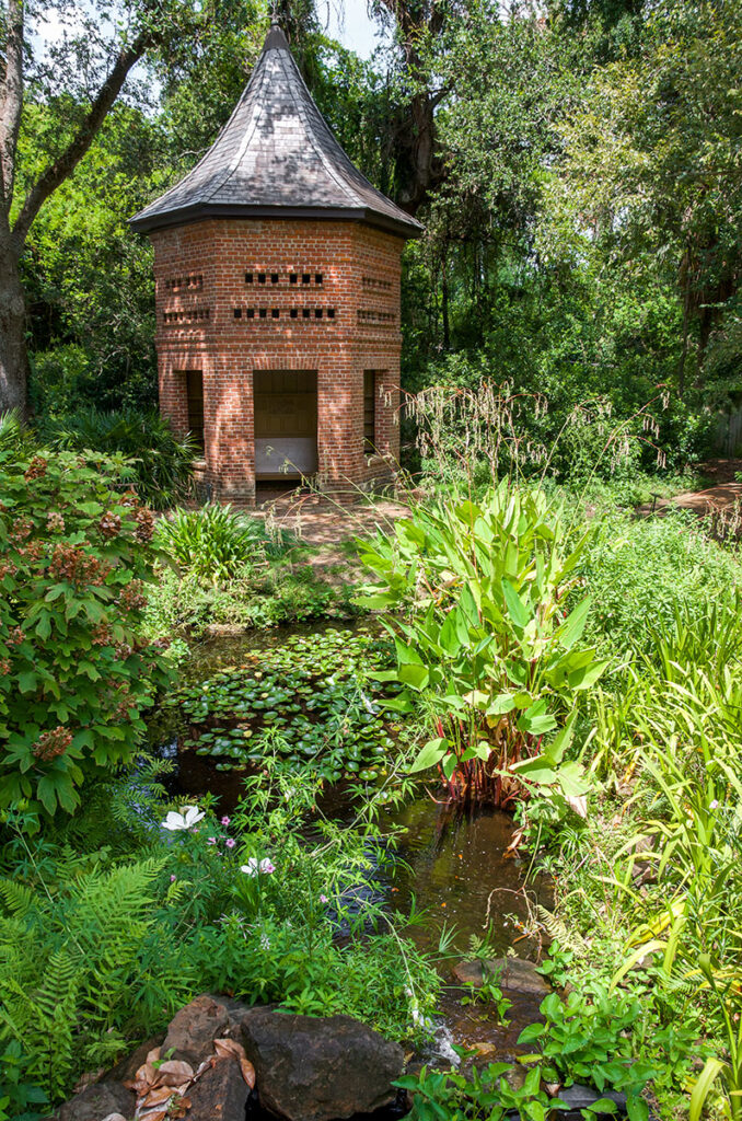 The Wild Garden at Longue Vue in New Orleans has a dovecote, pond, and a lot of native plants.