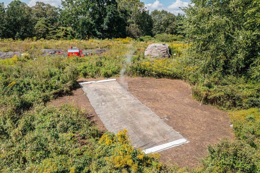 First steam treatment in progress in NYBG’s meadow in September of 2021