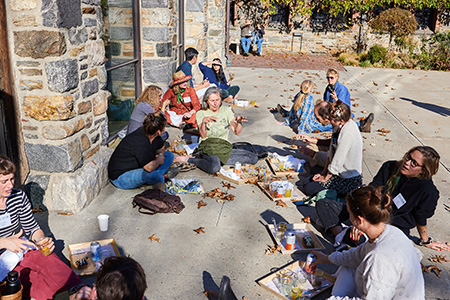 Managing Meadows symposium - people eating lunch outside